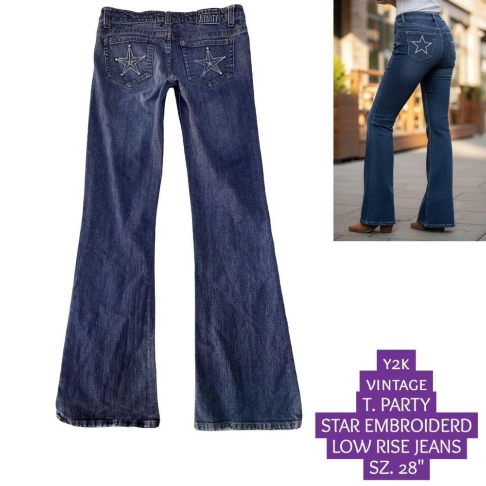 Y2K T party‎ VINTAGE low rise star embroidered pockets jeans sz. 28"